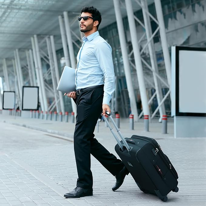 Softside Expandable Luggage with 4 Spinner Wheels, Durable Checked-Luggage Suicase (Blue, 25-Inch)