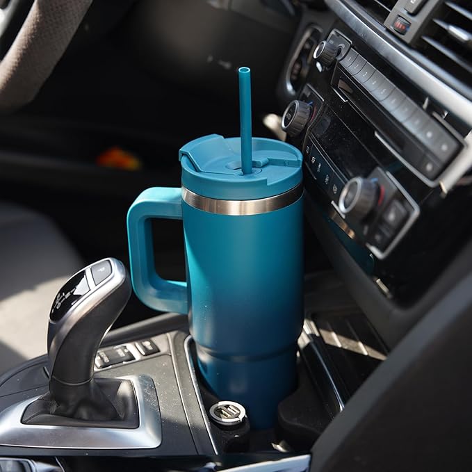 40 oz Tumbler with Handle and 2 Straws,2 in 1 Lid Insulated Water Bottle Stainless Steel Travel Coffee Mug,Indigo Black