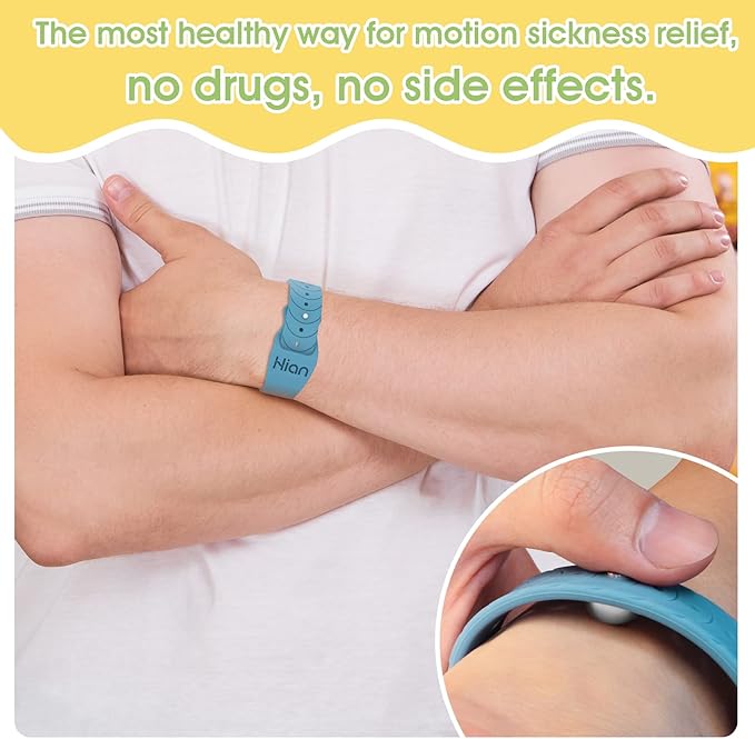 Hion Motion Sickness Bracelets Sea Sickness Wristbands for Motion Sickness/Morning Sickness/Pregnancy Nausea Anti Nausea Wristband Acupressure Nausea Bands Motion Sickness Bands（2Pairs Blue）