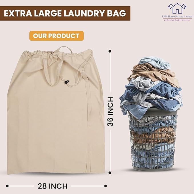 LFH Home Large Premium 100% Cotton Canvas Laundry Bag with Drawstring and Handles Heavy Duty, Multi-Use, and Washable for Home, Travel, College or Storage 28x36 (Pack of 6)-Natural