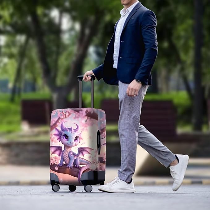 Dragon Suitcase Cover Elastic Thickness Travel Luggage Protector with Invisible Zip Washable Anti-Scratch Luggage Covers Universal Fits 30-32'' Spandex Baggage Case, Cherry Floral