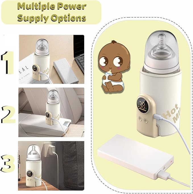 2025 Upgrade Portable Bottle Warmer for Travel,Comfortable Bottle Warmer on the go,Rapid Warming,Long-Lasting Warming up to 6-10H (6000 mA)