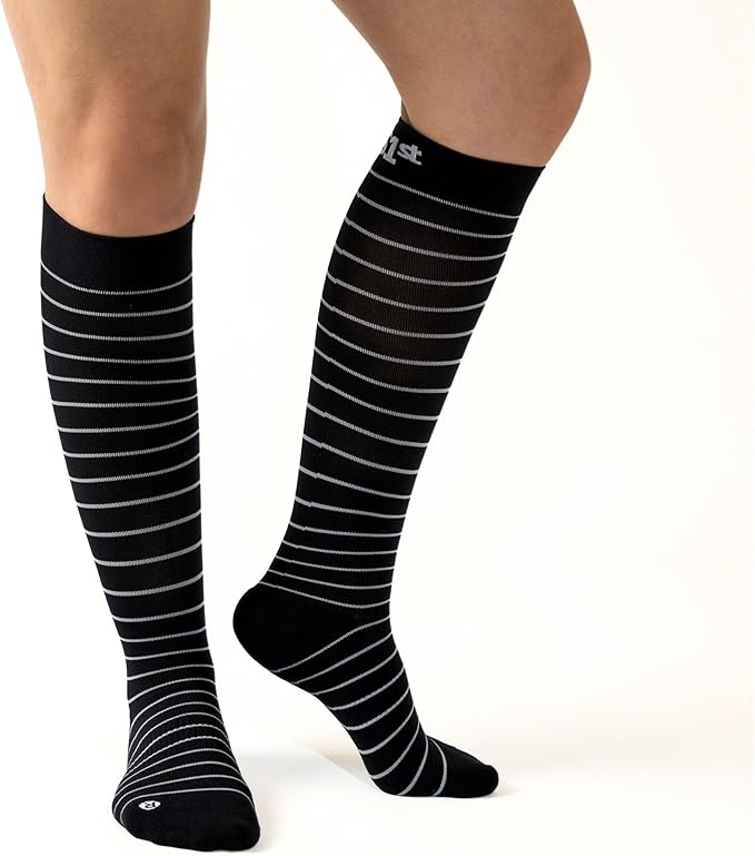 Medical Grade Compression Socks for Men & Women 15-20 mmHg by OrthoSleeve (Black w/Stripes, X-Large)