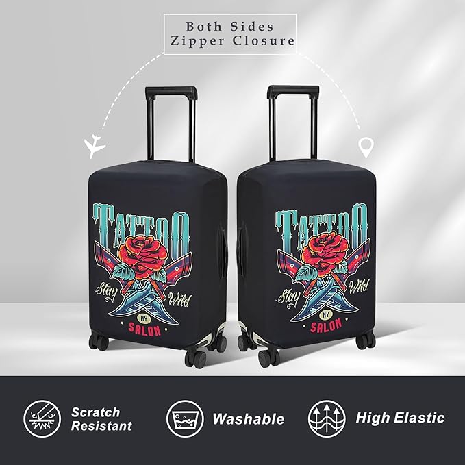 Explore Land Travel Luggage Cover Suitcase Protector Fits 18-22 Inch Case (Blade Rose, S)