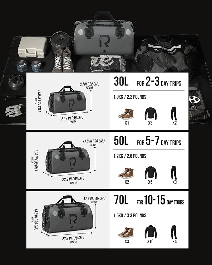 IRON JIA'S Motorcycle Dry Bag - Waterproof Duffle & Luggage Tail Bag Saddle Bags with Roll Top Closure, Shoulder Straps, Inner Pocket and Mesh Pocket (Grey, 30L)