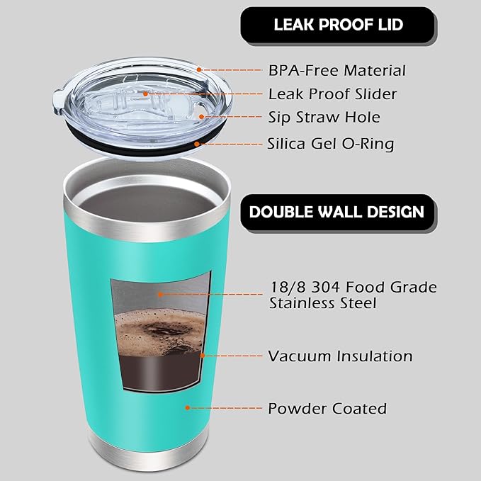 20oz Tumbler Bulk Stainless Steel Tumblers with Lid Vacuum Insulated Double Wall Travel Coffee Mug Powder Coated Tumbler Cup for Hot and Cold Drinks(Light Blue, 12 pack)