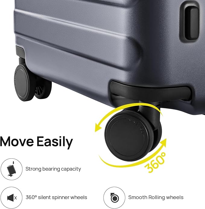 Carry on Luggage 22 X 14 X 9 Airline Approved, 20 Inch Luggage for 3-5 Days Travel, Double Spinner Wheels, 100% Hardshell PC, TSA Lock (02-Grey (Basic), Checked 24-Inch)