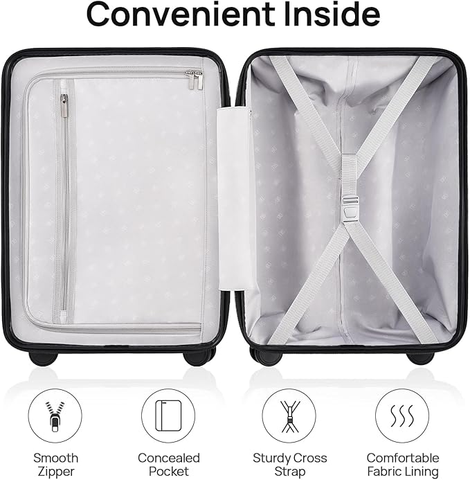 Carry on Luggage 22 X 14 X 9 Airline Approved, 20 Inch Luggage for 3-5 Days Travel, Double Spinner Wheels, 100% Hardshell PC, TSA Lock (01-Black (Basic), Checked 26-Inch)