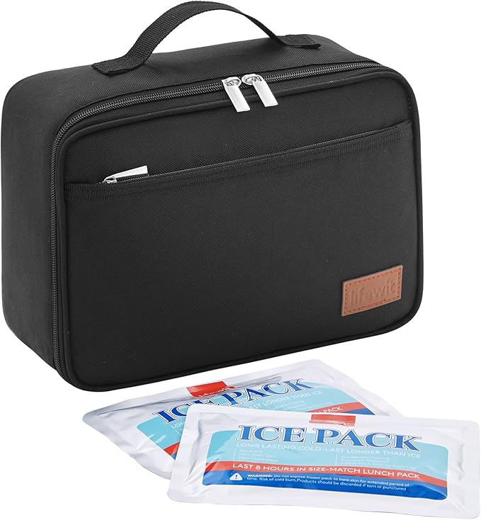 Lifewit Freezable Lunch Box, Insulated Reusable Lunch Bag with 2 Ice Packs, Mini Cooler Snack Bag for Bento Box for Salad, Sandwich, Snacks fo Men Women for Work, Black 5L