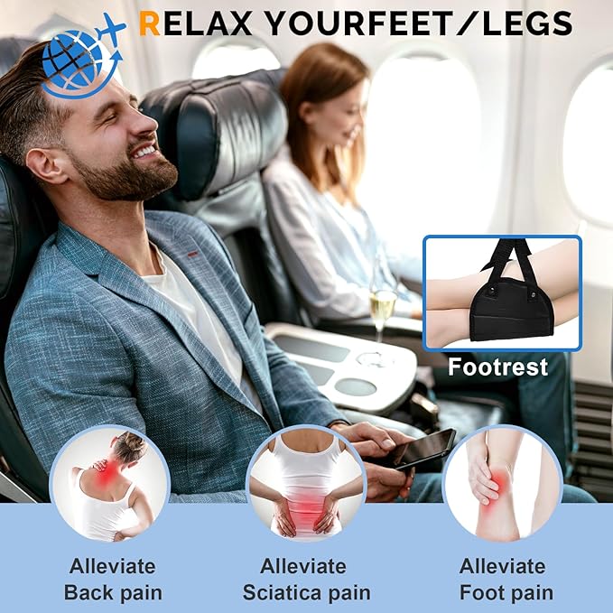 Airplane Foot Hammock,Adjustable Portable Foot Hammock for Plane Travel for Air Travel,Travel Essentials Comfy Foot Hanger Airplane Footrest(2 Set)