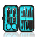 Manicure Set 9 in 1 Stainless Steel, Nail Clippers Scissors Pedicure Tools Kit - Portable Travel Grooming Kit for Men and Women with Black/Blue Leather Case (Blue)