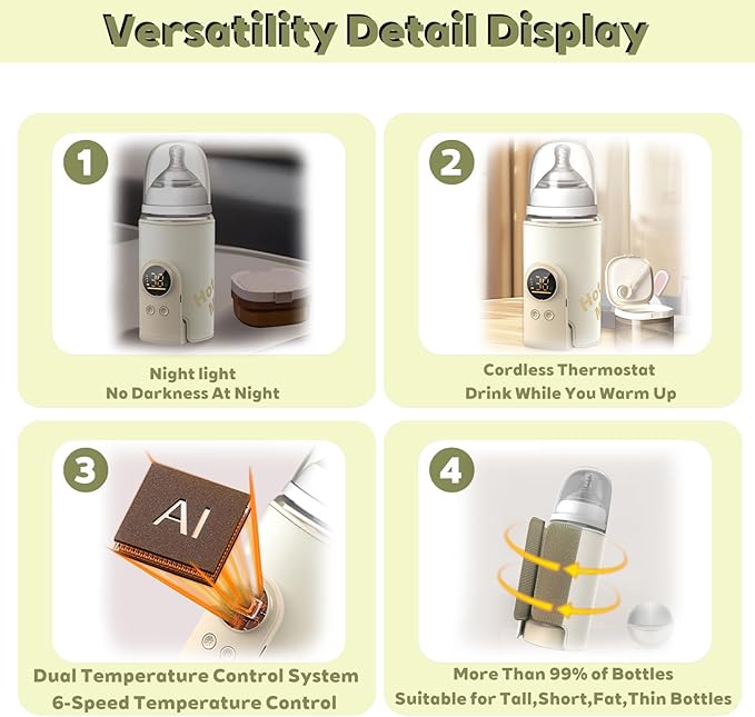 2025 Upgrade Portable Bottle Warmer for Travel,Comfortable Bottle Warmer on the go,Rapid Warming,Long-Lasting Warming up to 6-10H (6000 mA)