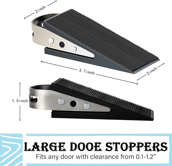 Shackcom Door Stopper, 2 Pack Black Heavy Duty Wedge That Holds Doors Firmly and Doesn’t Budge, Made of Rubber and Stainless Steel, Works on All Floor Surfaces, with Hanger which Easy to Storage