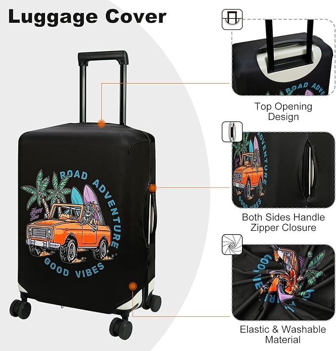 HYPER VENTURE Washable Luggage Cover - Fashion Suitcase Protector Fits 23-26 Inch Luggage (Road Adventure, M)