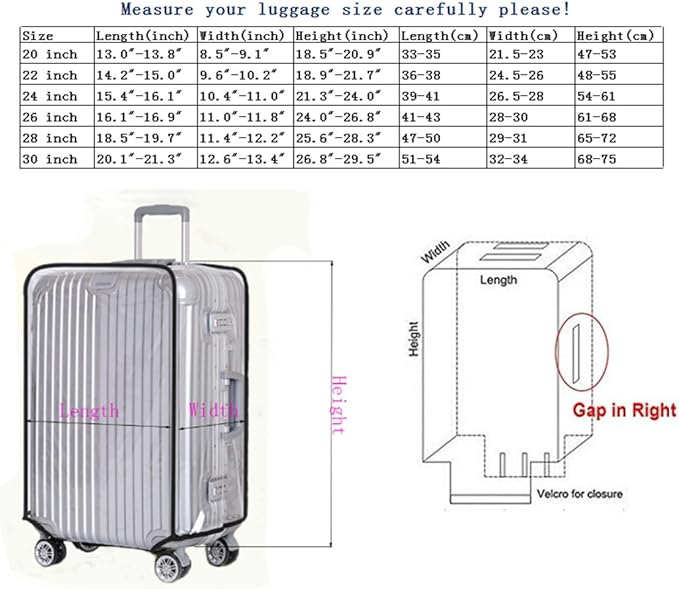 JenKin Luggage Protector Suitcase Cover PVC Waterproof Travel Suitcase Fits Most 20" to 30"（24" (16.1" L x 11.0" W x 24.0" H)）