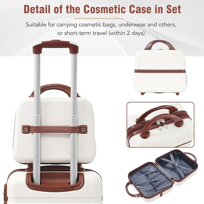 Merax Luggage Set 3 Piece Suitcase Set with Cosmetic Case Expandable Spinner Wheels Vintage Luggage Sets(White,20"+24"+28")