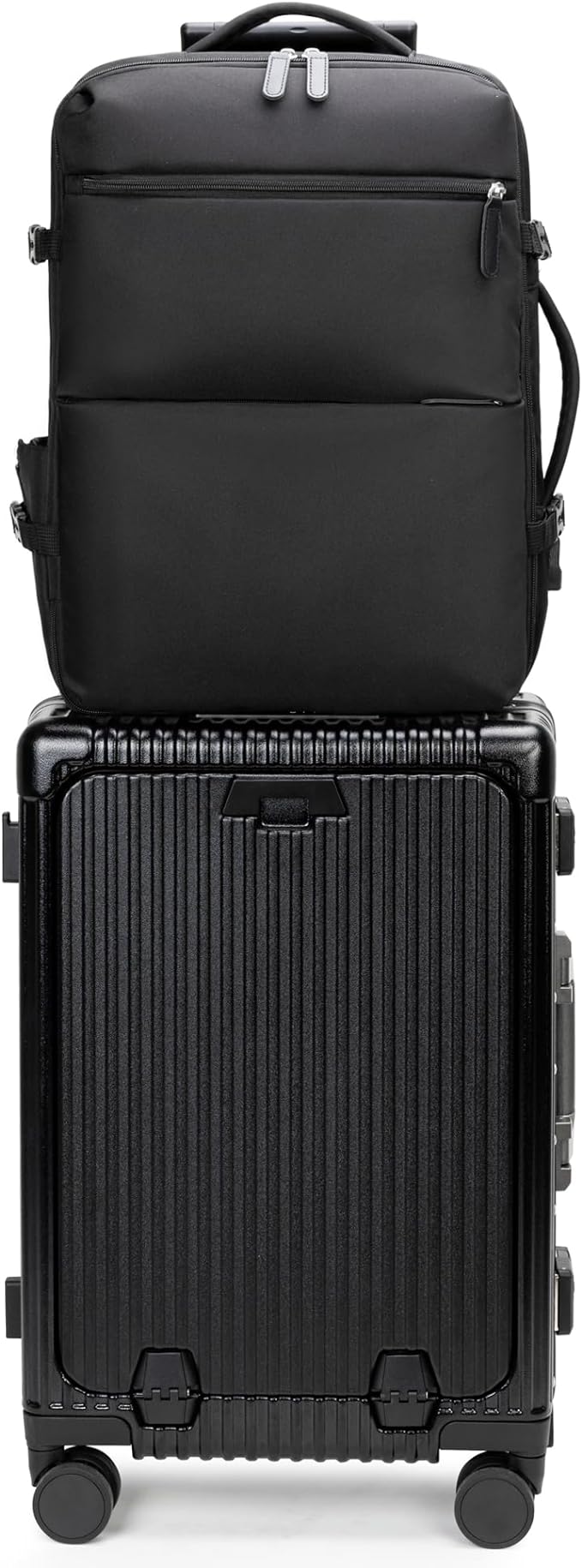 feilario 2 Piece Set 24in Aluminium Frame PC Hard Shell Spinner Wheels Luggage, Built-In TSA lock Carry on Suitcase, with Cup Holder, USB Port, Phone Holder