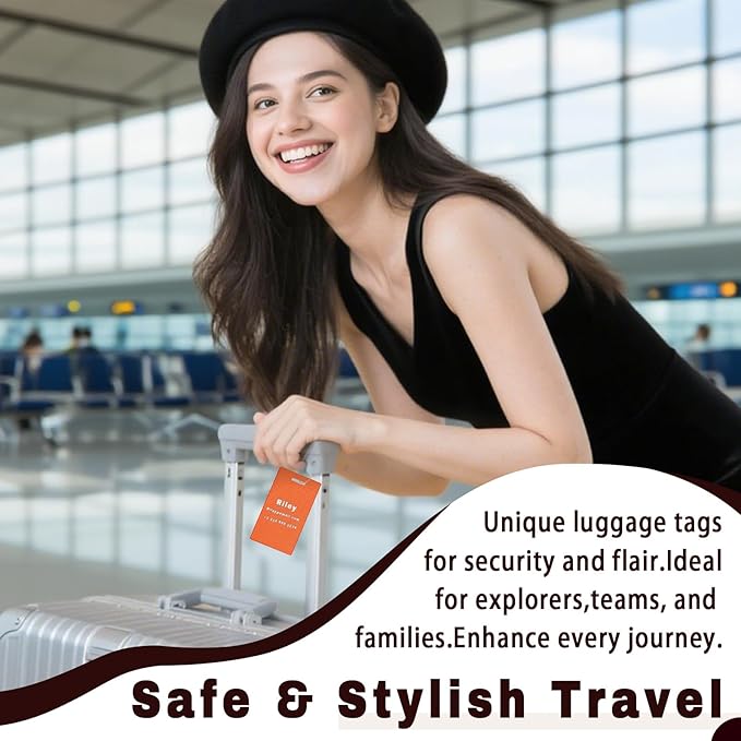 4PCS Personalized Luggage Tags for Travel Durable Aluminium Luggage Tags for Suitcases Custom Bag Tags for Backpacks Heavy Duty Personalized Name Tags for Birthday Gifts(Large,Orange)