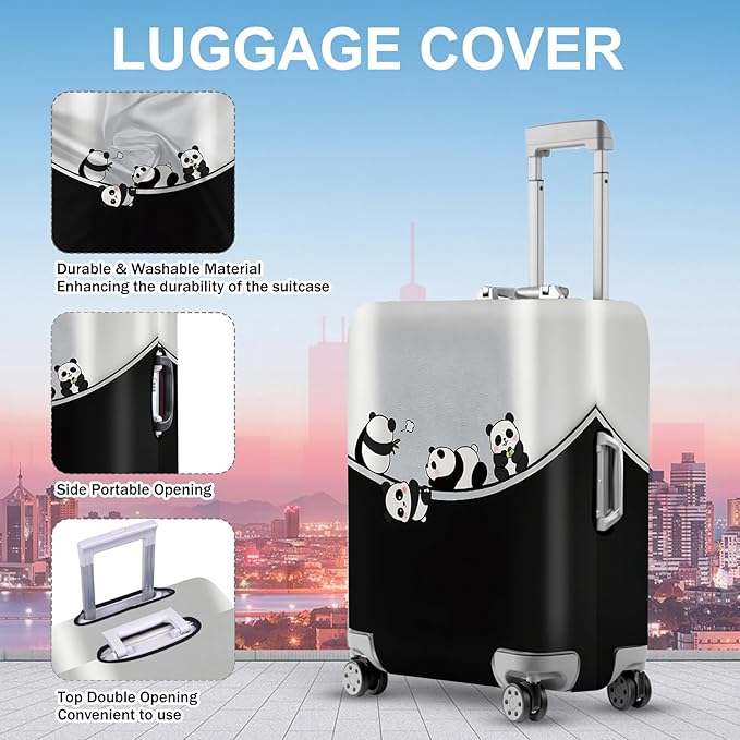 ANNA QUEEN Panda Family Luggage Cover, Cute Panda Design Suitcase Protector, Stretchable Washable Travel Sleeve for 28-30 Inch Luggage