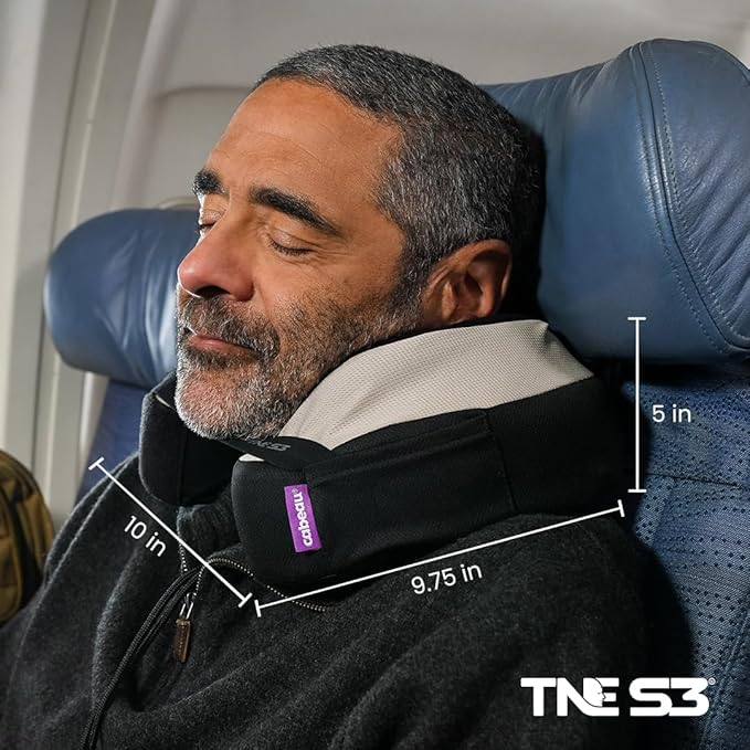 Cabeau Travel Neck Pillow for Airplanes – The Neck’s Evolution, TNE S3 – Supportive Memory Foam Design for Long Haul Flights – Attachable Seat Straps and 360° Support (Amsterdam Rainbow)