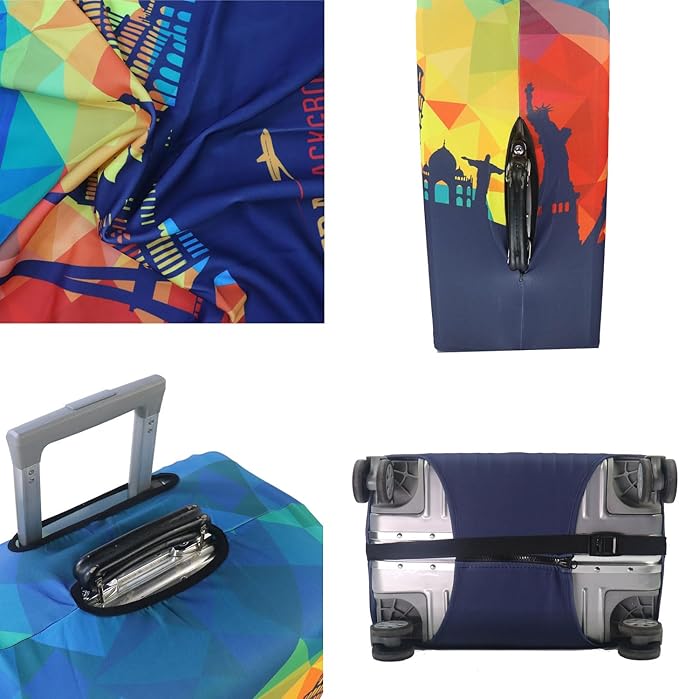 MosaiRudo Thicker Luggage Cover Elastic Suitcase Cover Protector Fits 18-32 Inch Suitcase Travel Accessories (Travel-4, L)