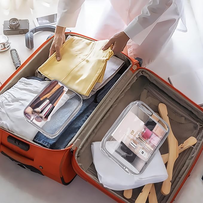6Pcs Crystal Clear PVC Travel Toiletry Bag Kit for Women Men, Waterproof Vinyl Packing Organizer Storage Bags with Zipper Handle Straps, Cosmetic Pouch Carry on Airport Airline Compliant Bag Handbag