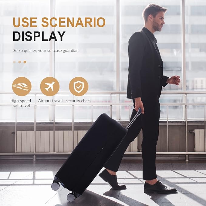 Travel Luggage Cover Suitcase Protector Scratch-Resistant Fit 19-31 Inch, Not Included Suitcase (Black, 2XL(30-31inch))