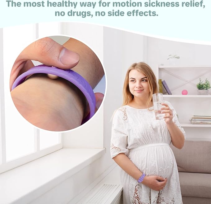 Hion Motion Sickness Bracelets Sea Sickness Wristbands for Motion Sickness/Morning Sickness/Pregnancy Nausea Anti Nausea Bands Acupressure Wristband Motion Sickness Bands（2Pairs Transparent