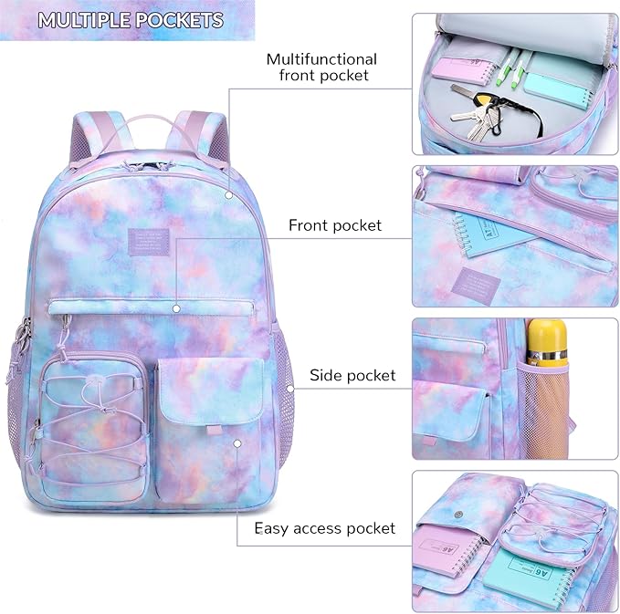 Lohol Galaxy Backpack for Kids Teen Girls, Water Resistant Daypack with Anti Theft Pocket for Travel School (Galaxy B)