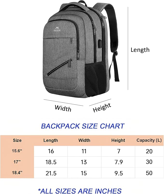 MATEIN 15.6 Inch Student Laptop Backpack, 20 L Airline Personal Item College School Book Bag with TSA Laptop Compartment, Water Resistant Work Commute Computer Backpack for Men Women, Grey