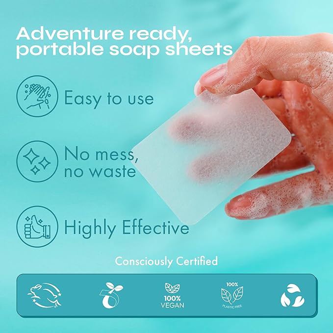 FOMIN - Antibacterial Paper Soap Sheets for Hand Washing - (300 Sheets) Lemon Portable Travel Soap Sheets, Dissolvable Camping Mini Soap, Portable Hand Soap sheet