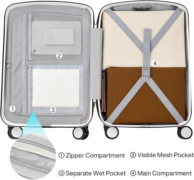 Hanke 28 Inch Luggage with Spinner Wheels Lightweight PC Hard Shell Suitcases, Large Checked Luggage with TSA Lock, Hardside Checked-Large 28" Rolling Suitcases for Travel(Smoke White)