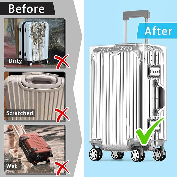 Yotako Clear PVC Suitcase Cover Tough Protector, 24 Inch Luggage Covers for Wheeled Suitcase 24"