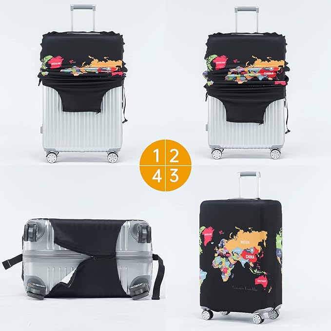 Travelkin Luggage Covers For Suitcase Tsa Approved,Suitcase Cover Protector Fit 18-32 Inch Luggage (Map, M)