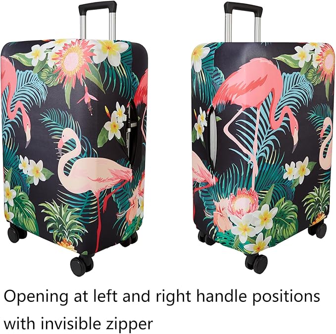 WUJIAONIAO Travel Luggage Cover Baggage Suitcase Cover Protector Skins 18-32 Inch (Flower flamingo, M (for 22-24 inch luggage))
