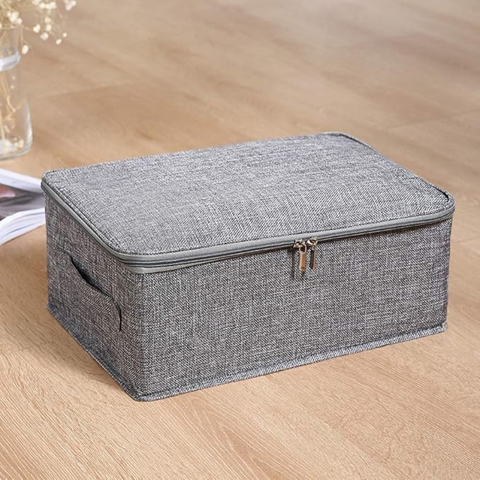ANMINY Storage Bins with Zipper Lids 13 Qt Lidded Fabric Storage Boxes Baskets Cubes with Handles Collapsible Washable Cotton Linen Closet Shelf Clothes Organizer Containers - Gray, Small