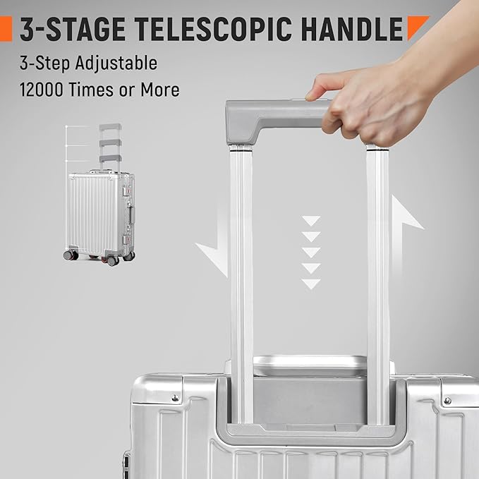UrbanExplorer All Aluminum Carry On Luggage 22x14x9 Airline Approved Heavy Duty Hard Shell Suitcases Zipperless Suitcase with TSA Lock, Sliver, 20 Inch