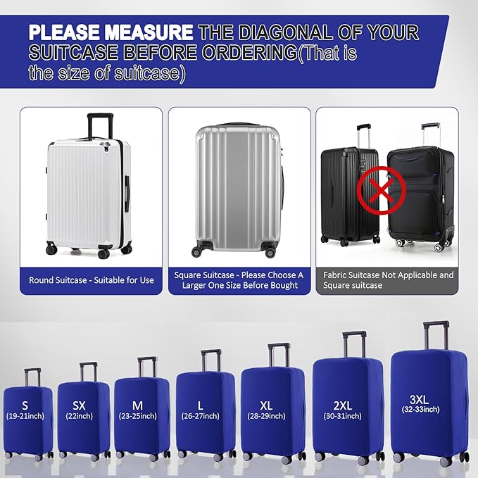 Travel Luggage Cover Suitcase Protector Scratch-Resistant Fit 19-31 Inch Suitcase, Not Included Suitcase (Blue, 2XL(30-31 inch))