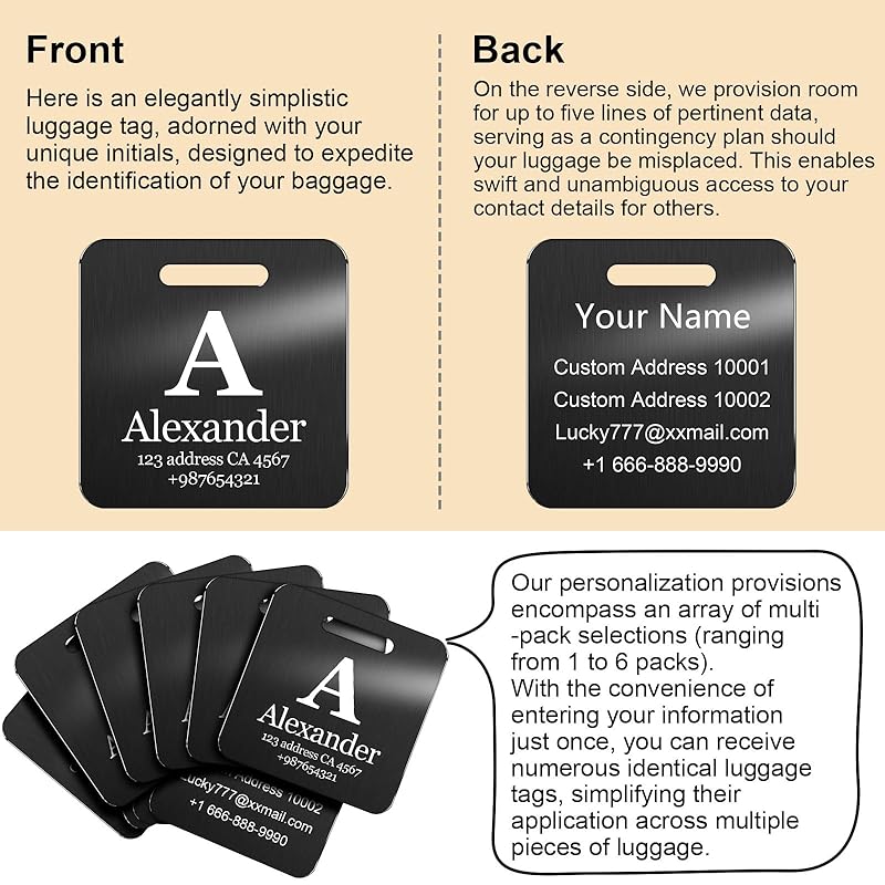 Customized Stainless Steel Luggage Tags: Personalize Your Suitcases, Backpacks, and Bags with Your Text - Custom Initial Text Name ID,Number(3 Pack)