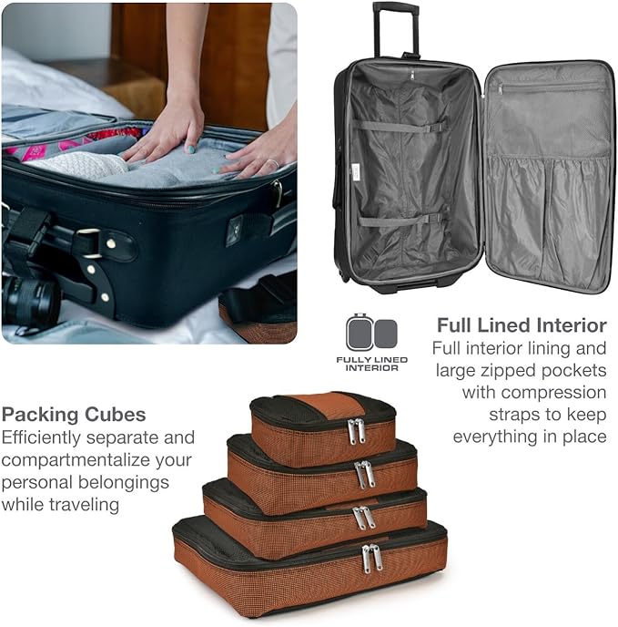 Travel Select Amsterdam 4-Piece Softside Expandable Rolling Luggage Set, Lightweight 2-Wheel Suitcases, Packing Cubes & Travel Tote, Durable Polyester Construction, Navy