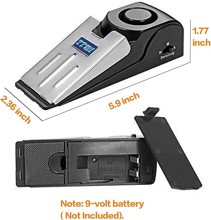 ZZRUI 2 Pack Door Stop Alarm with 120dB Siren, Wedge Door Stopper Security Device for Travel, Apartment, Hotel, Home – Portable Anti-Theft Floor Alarm for Entry Alert & Self Defense, Black