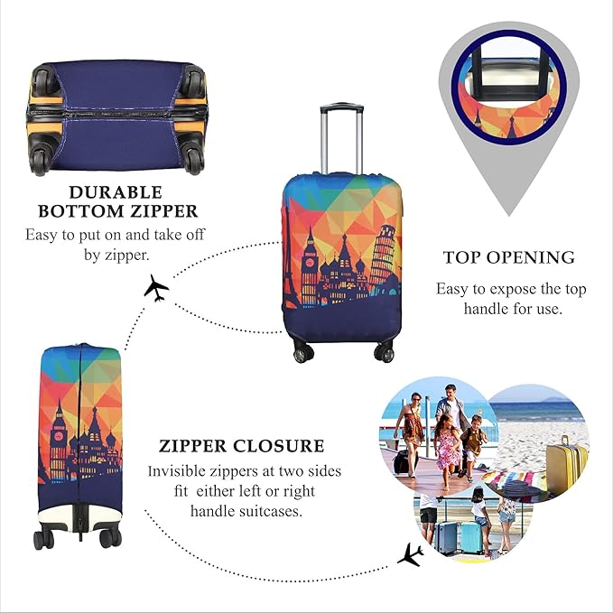 Explore Land Travel Luggage Cover Suitcase Protector Fits 18-22 Inch Case (Modern City, S)