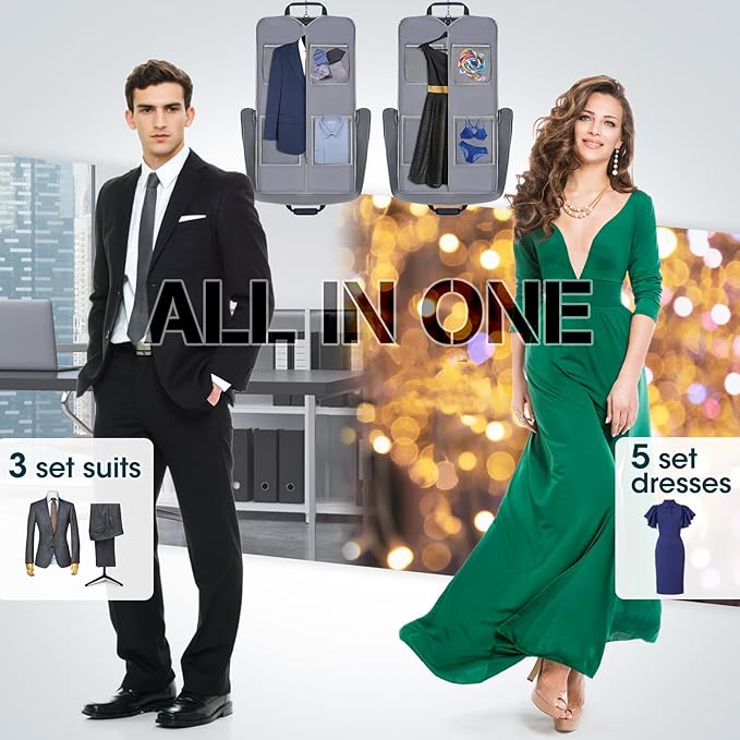 RAINSMORE Garment Bags for Travel Carry On Garment Bag for Hanging Clothes, Suit Bag for Business Trips with Shoes bag & Shoulder Strap, Waterproof Foldable Suit Luggage Bag for Men Women, Blue