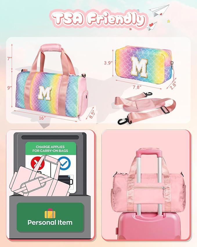 Birthday Gift for Granddaughter-Girl Gym Bag with Shoe Compartment, Kid Personalized Weekender Overnight Bags, Initial Travel Tote with Makeup Pouch, Christmas Gifts for Girls (Letter Z)