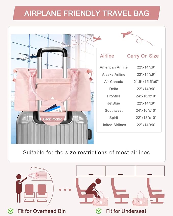 Initial Travel Duffel Bag Sports Gym Bag for Girls Teen Birthday Gifts,Pink Personalized Weekender Bag Carry On Tote Bags for Women Men,Waterproof Overnight Luggage Bag with Trolley Sleeve(Letter B)