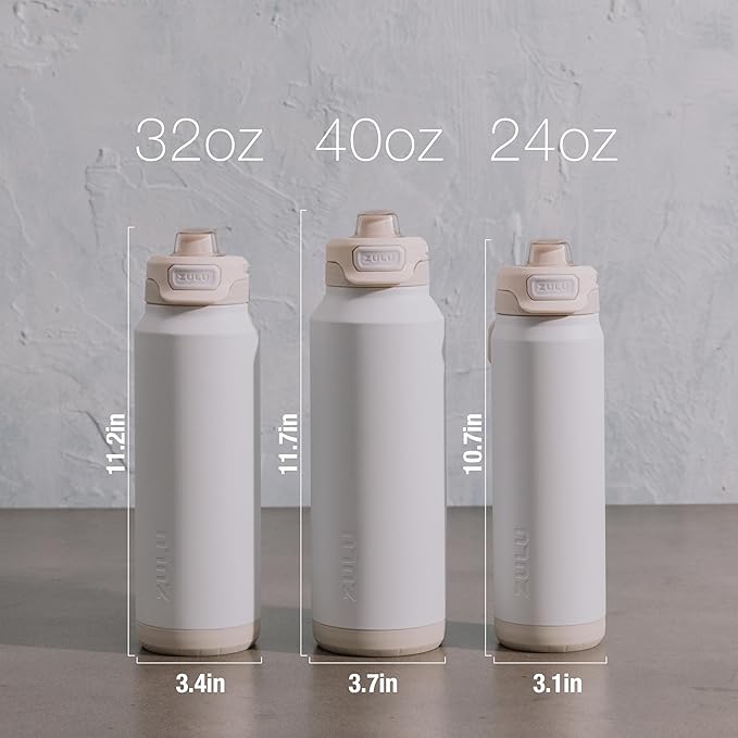ZULU Powerfill Pro 40oz Stainless Steel Water Bottle with Quick Fill Lid, Triple Walled Vacuum Insulated Metal, Leak Proof Locking Lid, Sip and Chug, Reusable BPA Free, Sherbert