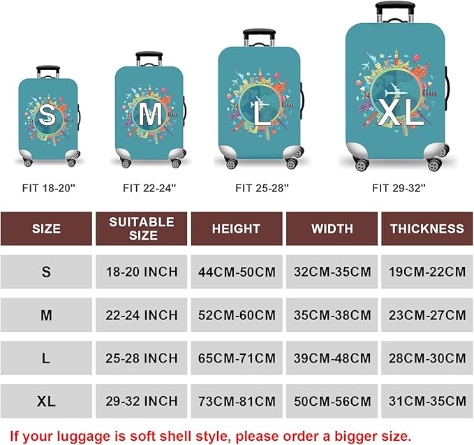 WUJIAONIAO Travel Luggage Cover Baggage Suitcase Cover Protector Skins 18-32 Inch (A15 Go Travel, M (for 22-24 inch luggage))