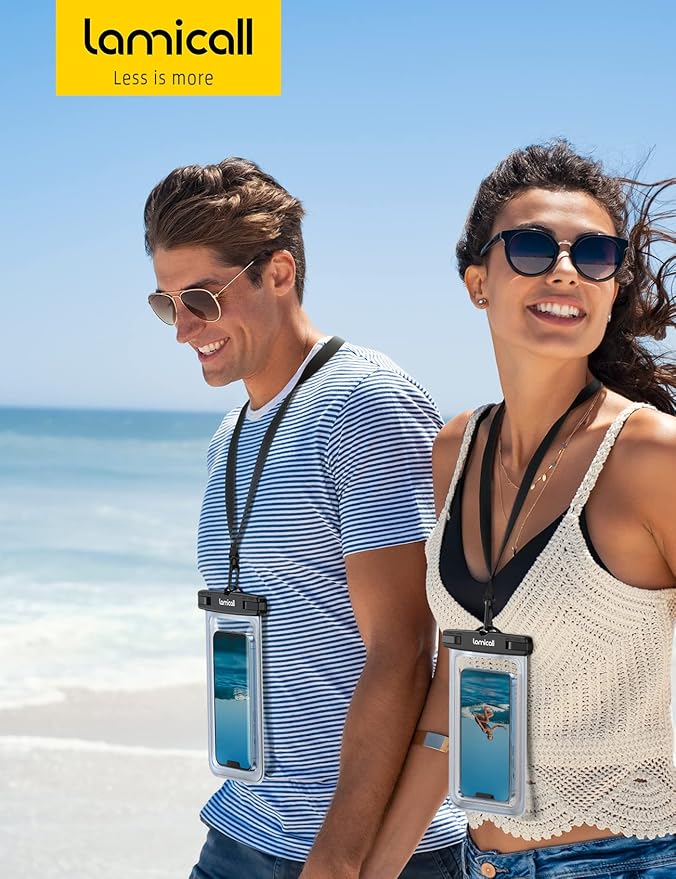 Lamicall Waterproof Phone Pouch Case - [2 Pack][Easy Lock & Heavy Duty] IPX8 Water Proof Cell Phone Dry Bag for Beach, Protector for iPhone 16 15 14 13 12 11 Pro Max Plus XS XR, Galaxy S24 S23, 4-7"