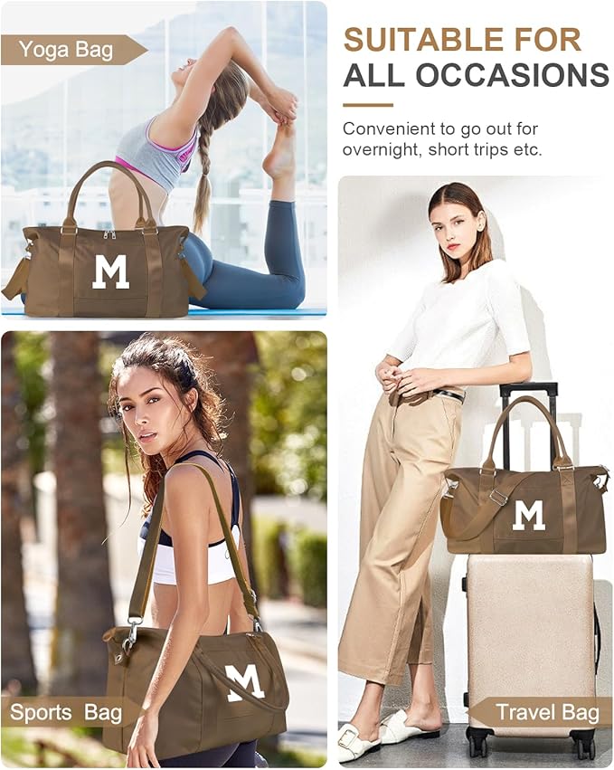 Birthday Graduation Gifts for Daughter,Initial Travel Duffel Bag Sports Gym Bag for Girls Teen Kids Birthday Gifts,Personalized Weekender Bag Carry On Tote Bags Cute Overnight Bag for Women(Brown, M)