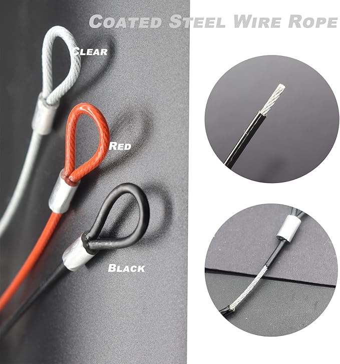15 pcs 7.9 inch (20cm) 3mm Thickness Galvanized Steel Wire Cable with Loops Vinyl Cover Coated Short Rope Lanyard Lock Safety Tether Chains, Black